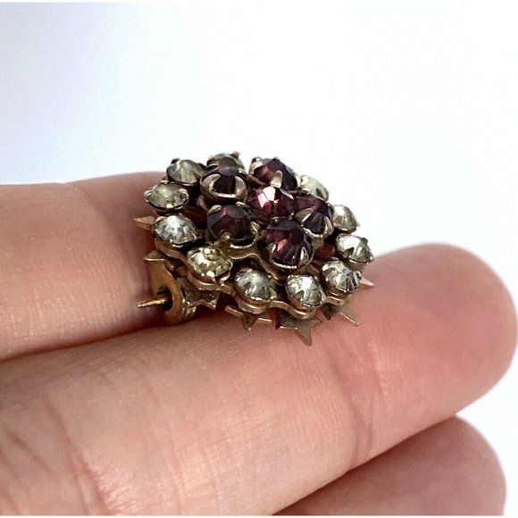 Rhinestone Flowers Two Tone Scatter Brooch Pin Pair UnSigned Prong Set Vintage - Picture 6 of 11